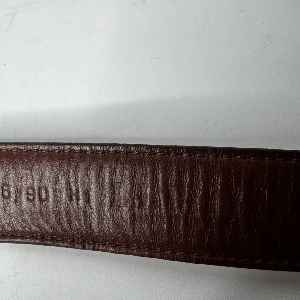 LL Bean Vintage Genuine Full Grain Leather Belt 36 Made in USA Brass Buckle Flaw